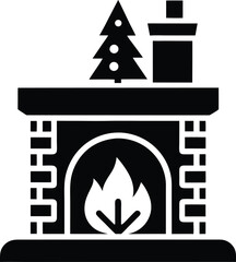 christmas fireplace icon vector illustration