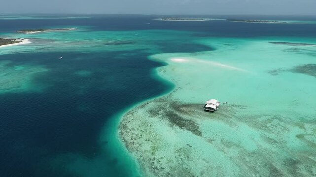 Caribbean Island In Los Roques Caracas Venezuela. Stunning Tropical Coastline Beach Scene Viewed From Above. Island Life Skyline Heaven Beauty. Heaven Waterfront Shore. Los Roques Caracas.