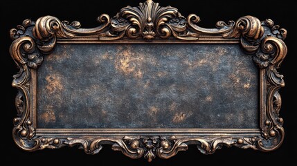ornate rectangular vintage frame with intricate carvings and aged bronze and black patina finish