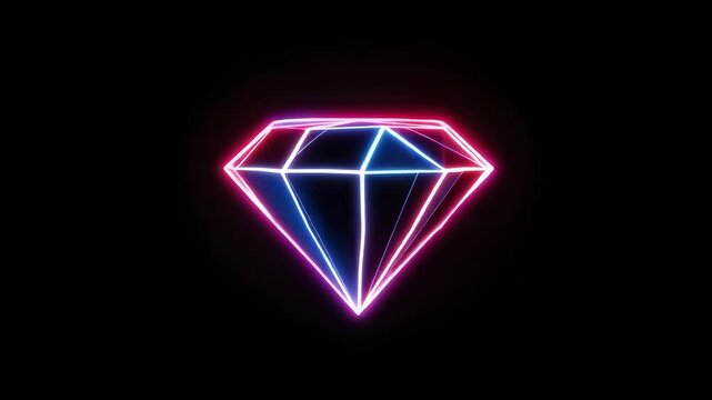 Glowing neon diamond animation against black backdrop illustrating value and luxury
