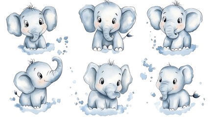 Fototapeta premium 可愛い赤ちゃん象のイラストセット