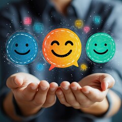 Customer service excellence highlighted by happy clients, prompt support, chat interfaces, problem resolution, brand loyalty, satisfaction surveys, professional assistance.