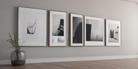 Empty frames on minimalist gallery wall, modern home,  interior design,  wall decor