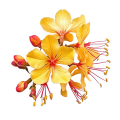 Caesalpinia flower display with bright yellow petals and red accents isolated on a Transparent background, Close up orange Caesalpinia pulcherima flowers isolated on PNG background