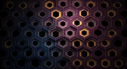 Abstract Hexagon Background Geometric Pattern with Gradient Color and Golden Accents, Decorative Design.
