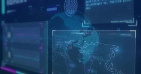 on startup globe pulsing rotating and filling progress bar for data loading with audio bars