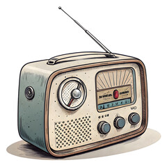 Obraz premium Tiny Retro Radio Illustration in Vintage Style. Perfect for: Retro Day, cozy winter evenings, nostalgia-themed designs