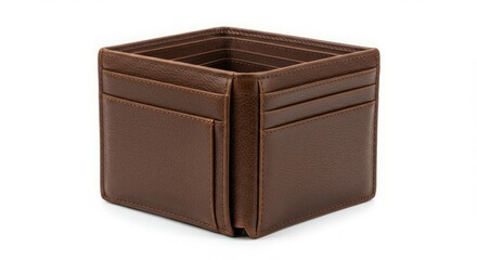 Brown Leather Wallet Open, Showing Interior Compartments