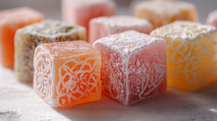 Delicious Turkish Delight Cubes Assorted Flavors Closeup