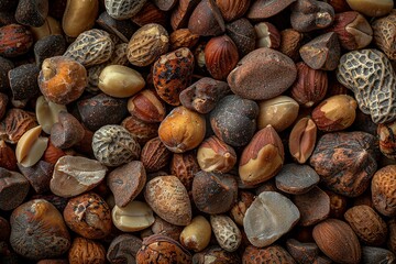 Rustic pile of mixed nuts showcases rich earthy tones and organic textures