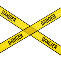 Yellow danger tape, isolated on transparent background, for construction, crime scene, and hazard warnings