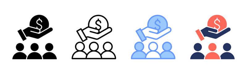 Crowdfunding icon sheet multiple style collection