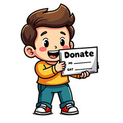 Fototapeta premium Boy holding paper sign donate