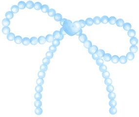 Cute Blue Pearl Bow with heart Watercolor Beaded Ribbon Vintage y2k Aesthetic