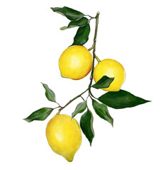 Lemon Branches With Fruit, Leaves Watercolor Hand Draw  illustration Branding, Packaging , Designing