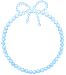 Cute Blue Pearl Frame Circle shape with ribbon bow watercolor