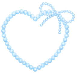 Cute Pearl Frame Heart shape with ribbon bow watercolor