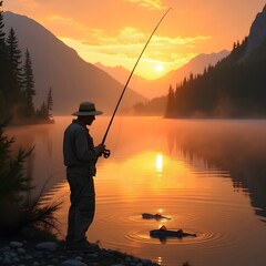 silhouette of a fisherman