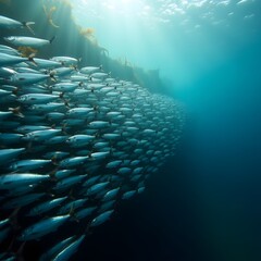 school of fish under sea water