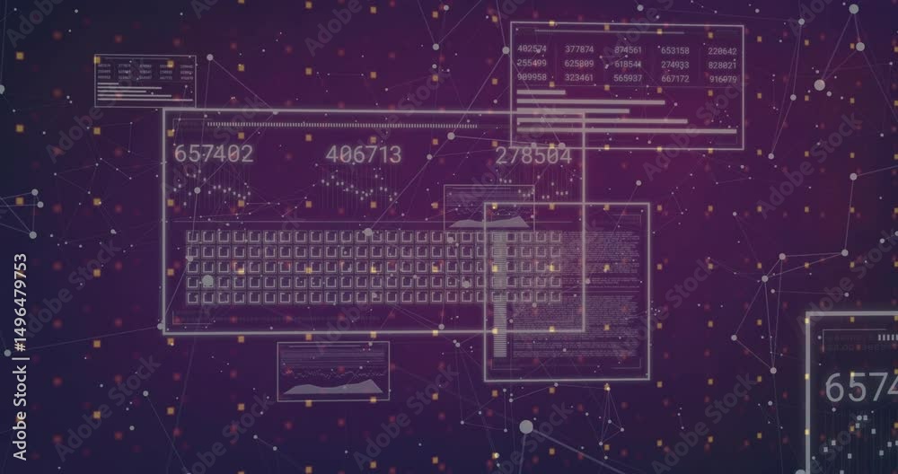 Poster wireframes forming grid starting keyboard graphic appearing numbers updating to visualize live data