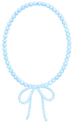 Playful Blue Pink Pearl Frame Oval Shape with ribbon bow watercolor