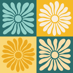 Pattern Sun Summer Abstract Retro Beach. 70s aesthetic seamless print featuring sun and flower elements. Ideal for summer-themed designs, invitations, and home decor. Boho Sun Abstract Bg.