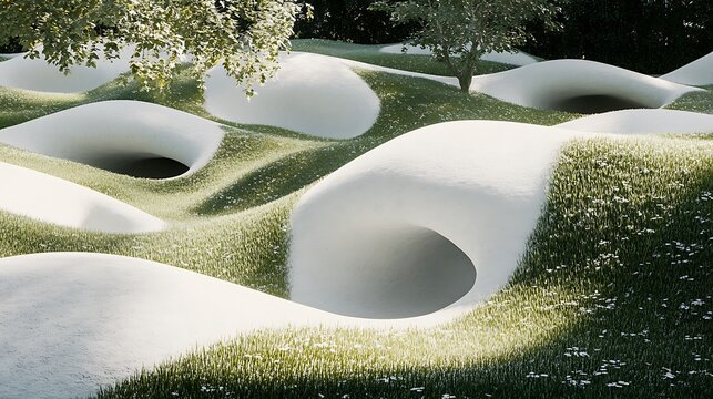 Organic Caves with Green Landscape.