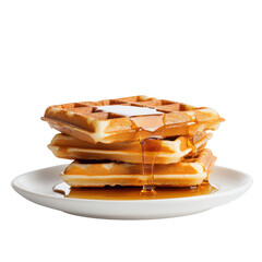 Stack of waffles with syrup isolated on transparent background
