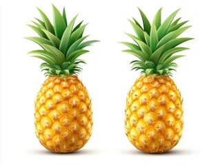 Vector whole pineapple with leaves in flat style on white background  