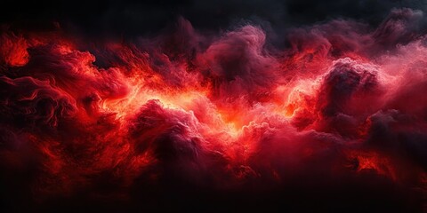 Fiery red and orange glowing nebula clouds swirling in deep space against a dark background creating a dramatic cosmic scene