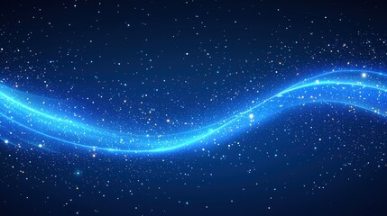 Obraz premium A captivating night sky scene featuring a deep blue star-specked background illuminated by flowing glowing blue waves, evoking a sense of cosmic wonder and tranquility, 