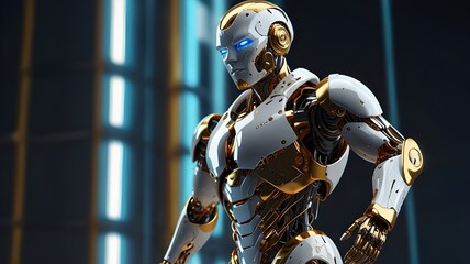 Futuristic ai Robot with Glowing Eyes Posing trying new moves