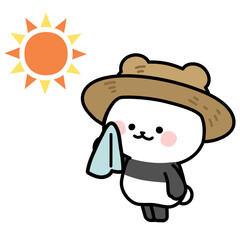 Illustration of panda wiping sweat in intense heat.
