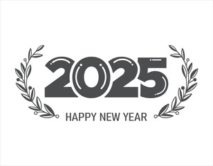 Happy New Year 2025 SVG – Elegant Laurel Wreath New Year Design for Cards & Crafts