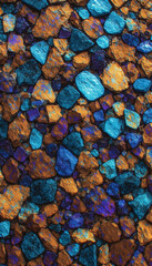 Iridescent Stone Mosaic Pattern with Blues, Purples, Oranges, and Yellows