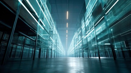 Data Center, Server Room, Artificial Intelligence Infrastructure, Futuristic Technology
