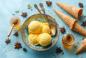Delicious Honey Flavored Ice Cream Scoops with Spices