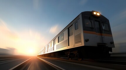 Fototapeta premium High Speed Train at Sunset: Modern Transportation and Technology Concept
