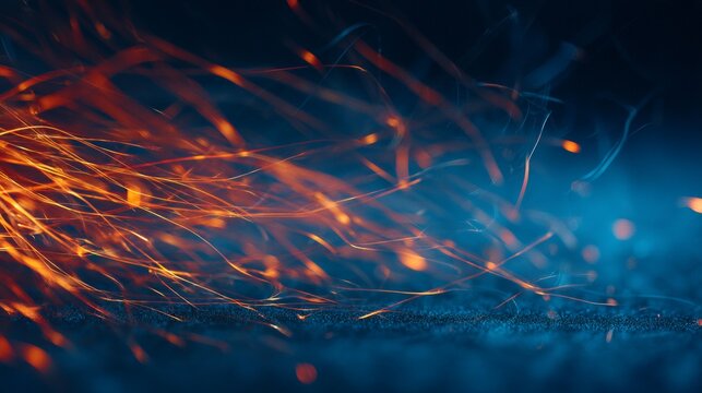 Sparks flying from metal work workshop photo industrial environment close-up creative concept
