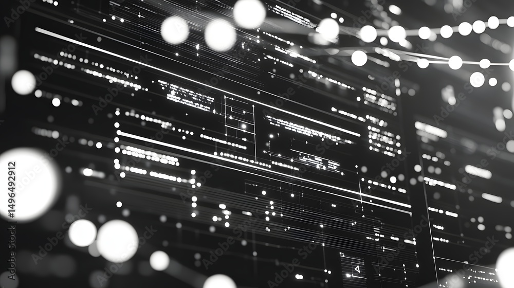 Poster abstract digital display with glowing elements.
