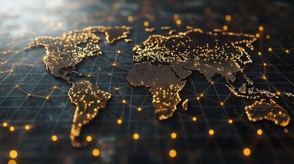 Elegant World Map with Glowing Lights and Network Connections