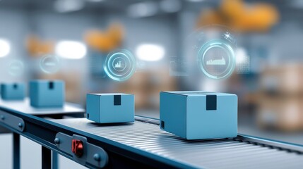 Supply Chain Management, Smart Logistics, Automated Factory with Boxes and Data Analytics