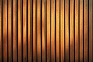 Close-up of vertical wooden slats with warm natural light casting shadows and highlighting wood grain textures in an abstract pattern