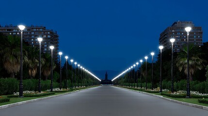 Naklejka premium Night Cityscape: Illuminated Avenue
