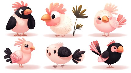 Fototapeta premium 可愛い鳥たちのイラストセット
