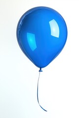 Single shiny blue balloon floating against plain white background conveying a light and cheerful mood