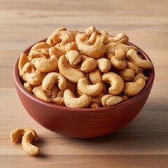 Fototapeta premium Roasted cashews in a wooden bowl on wood