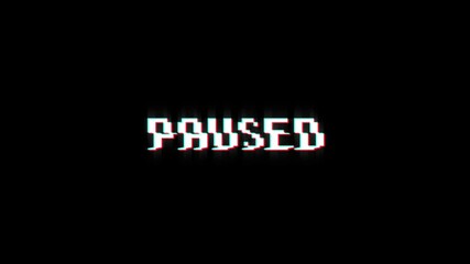 paused 8-bit pixel text animation with dynamic glitch distortion effect. dynamic motion video game black green screen. pause resume - Powered by Adobe