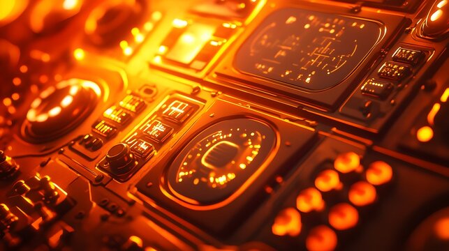 Close-up view of glowing futuristic control panel.