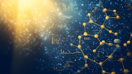 Golden network structure over abstract data background.